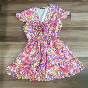 Floral Womens Dress with Pink and Purple Accents Size L